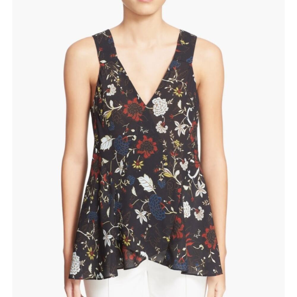 A.L.C Purcell 100% Silk Black and Floral Multi-color Sleeveless Top Size 6